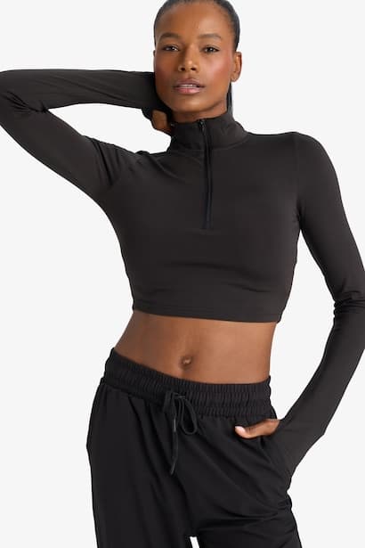 DeFactoFit Slim Fit Zip-Up Sports Stretch Fabric T-Shirt