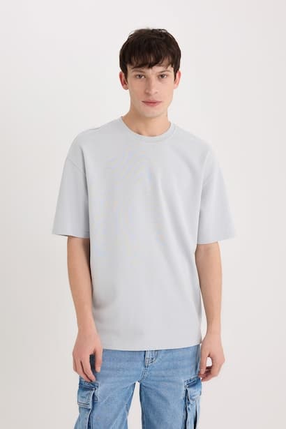 Oversize Crew Neck Short Sleeve Heavy Fabric T-Shirt (٣)