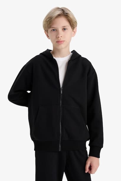 Boy Basic Zip-Up Hoodie Cardigan