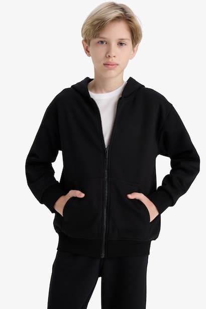 Boy Basic Zip-Up Hoodie Cardigan (٤)