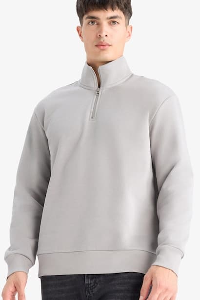 Regular Fit Half Zip High Neck Basic Sweatshirt (٤)