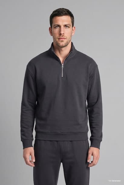 Regular Fit Basic High Neck Zip-Up Sweatshirt (٣)
