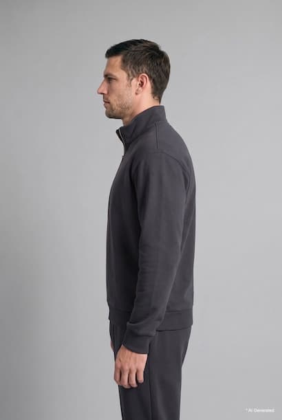 Regular Fit Basic High Neck Zip-Up Sweatshirt (٤)