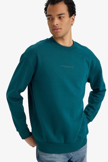 Boxy Fit Crew Neck Soft Inside Printed Sweatshirt