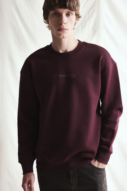 Boxy Fit Cotton Printed Fleece Lining Sweatshirt