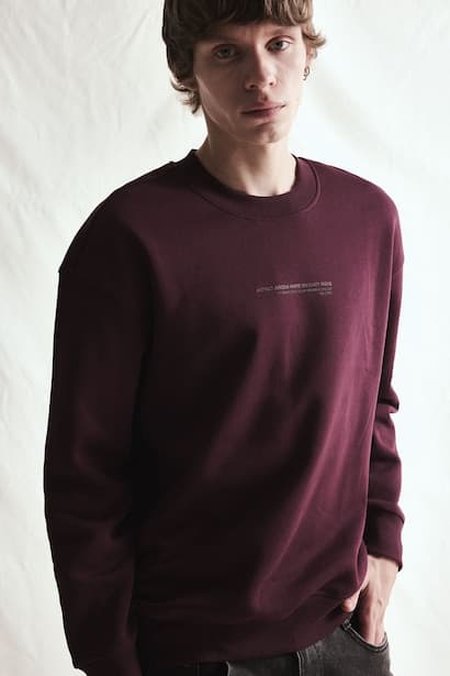 Boxy Fit Cotton Printed Fleece Lining Sweatshirt (٣)