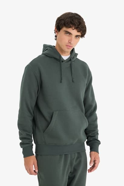 Regular Fit Soft Lining Basic Hoodie Sweatshirt (٣)