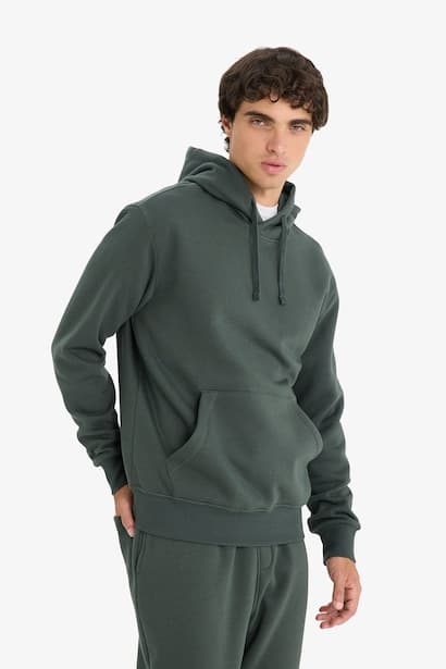 Regular Fit Soft Lining Basic Hoodie Sweatshirt (٤)