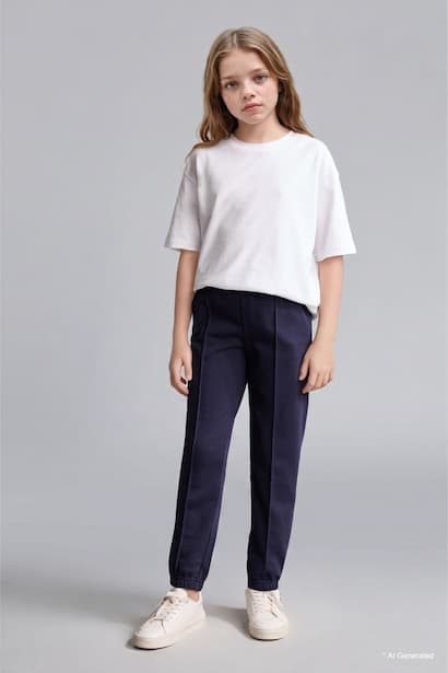 Girl Elastic Waist Pocket Jogger Sweatpants Trousers (٣)