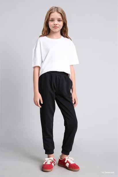 Girl Elastic Waist Pocket Jogger Sweatpants Trousers
