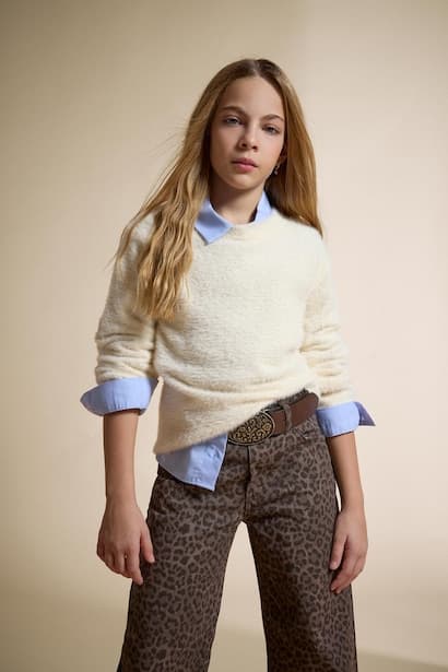 Girl Regular Fit Crew Neck Knit Pullover