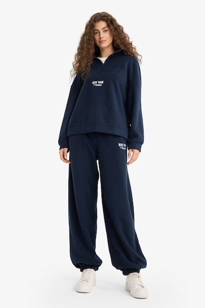 Standard Fit Tie Waist Fleece Sweatpants Trousers (٤)