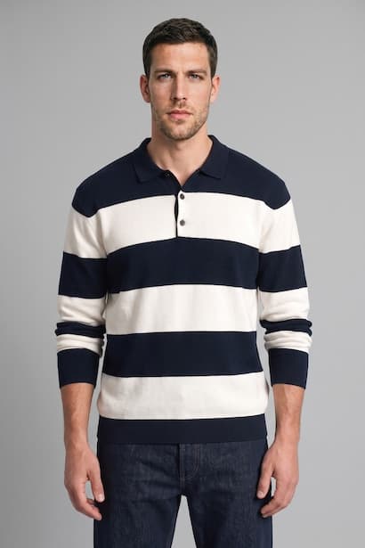 Standard Fit Polo Collar Striped Knitwear Pullover (٣)