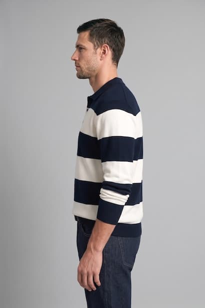 Standard Fit Polo Collar Striped Knitwear Pullover (٤)