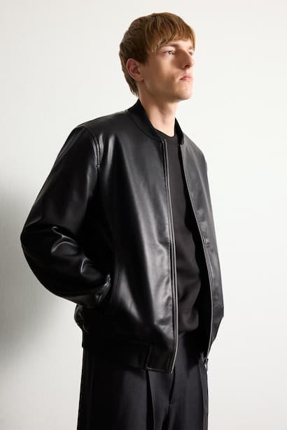 Zipper Bomber Collar Faux Leather Jacket
