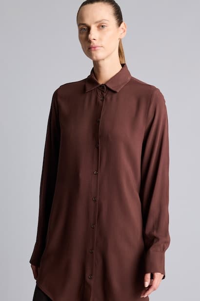 Regular Fit Shirt Collar Front Button Long Sleeve Tunic