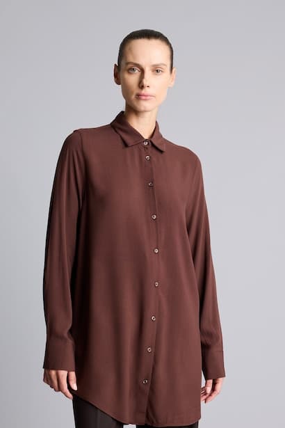 Regular Fit Shirt Collar Front Button Long Sleeve Tunic (3)