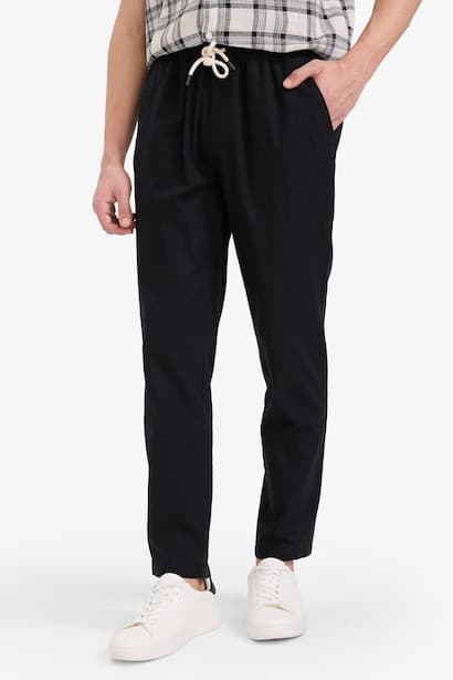 Cotton Jogger Fit Tie Waist Elastic Slim Leg Trousers (٤)