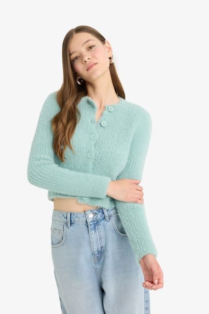 Slim Fit Crew Neck Knitwear Cardigan (٤)