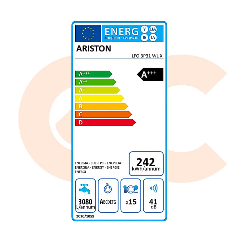 Dishwasher Ariston Freestanding , 15Place Settings, 9 Programs Inverter Digital Silver – LFO3P31WLX (٣)