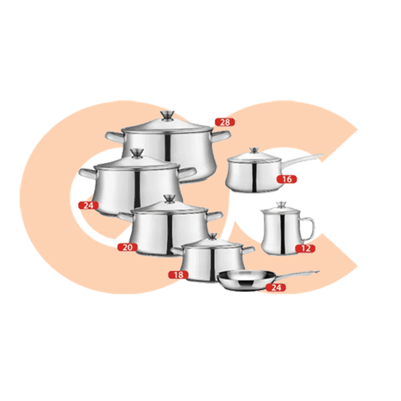 Zahran Stainless Steel Classic Cooking Set, 4 Stewpots 18,20,24,28 + Frypan 24 + Sauce Pan 16 + Milk Pot 12 6221064007208
