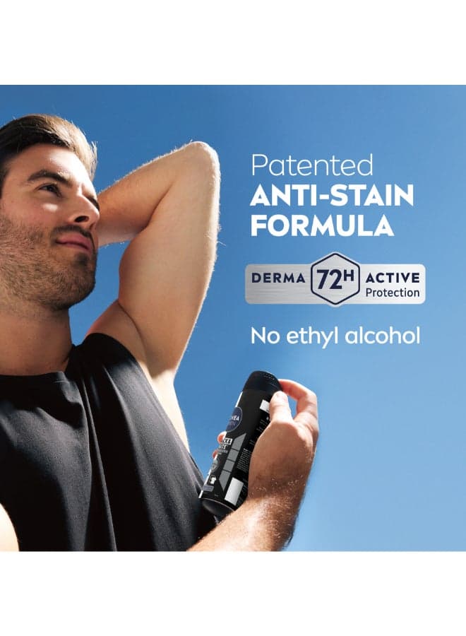 Men Black And White Invisible Antiperspirant Deodorant Spray Original 72H Active Protection 5In1 Anti-Odour Sweat Stains Residues Andirritation Black & White 150ml (٦)