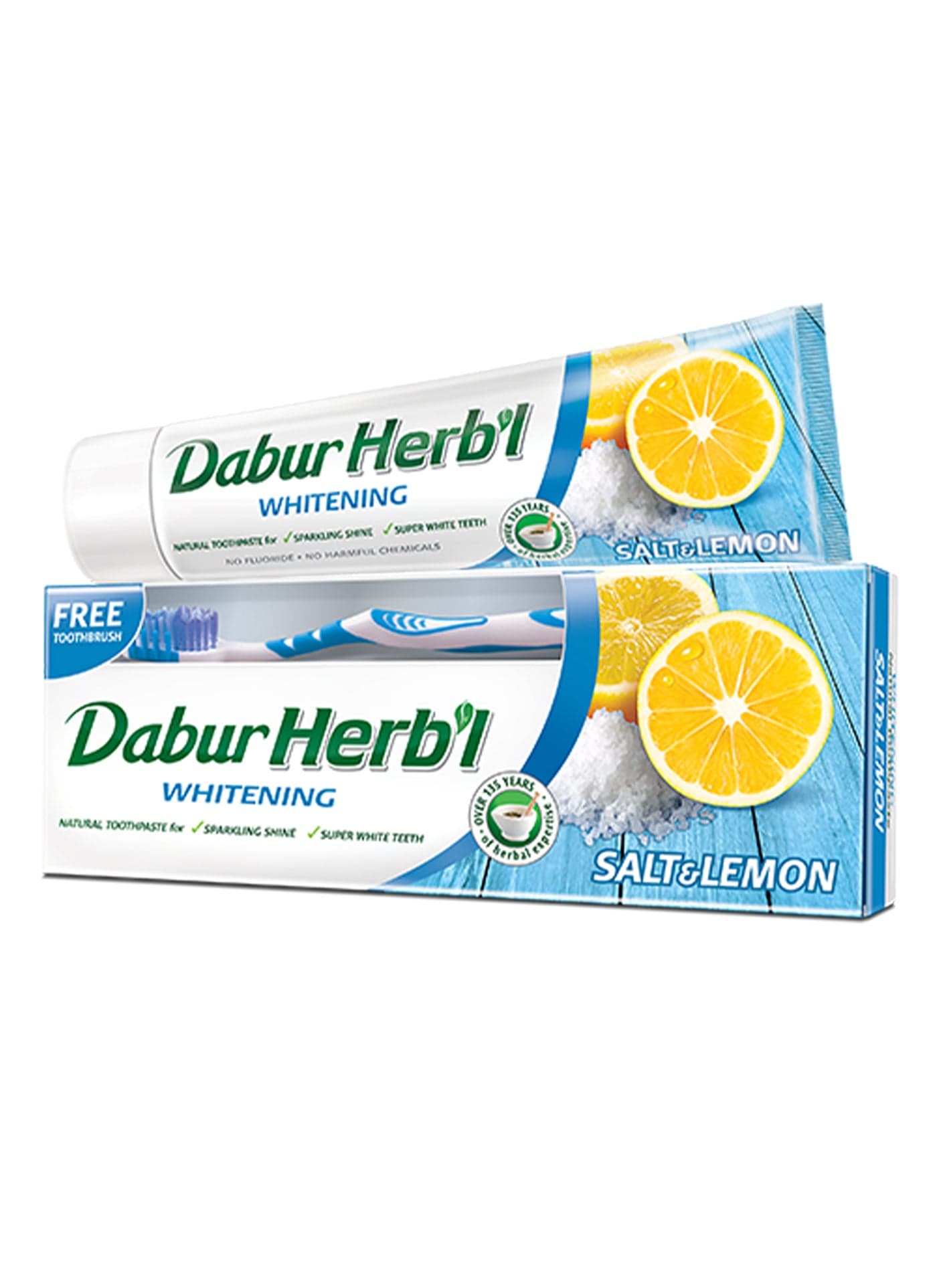Herbal Salt & Lemon Natural Toothpaste 150 g + Toothbrush | For Whitening | Sparkling Shine | No Harmful Chemicals Multicolour 150grams