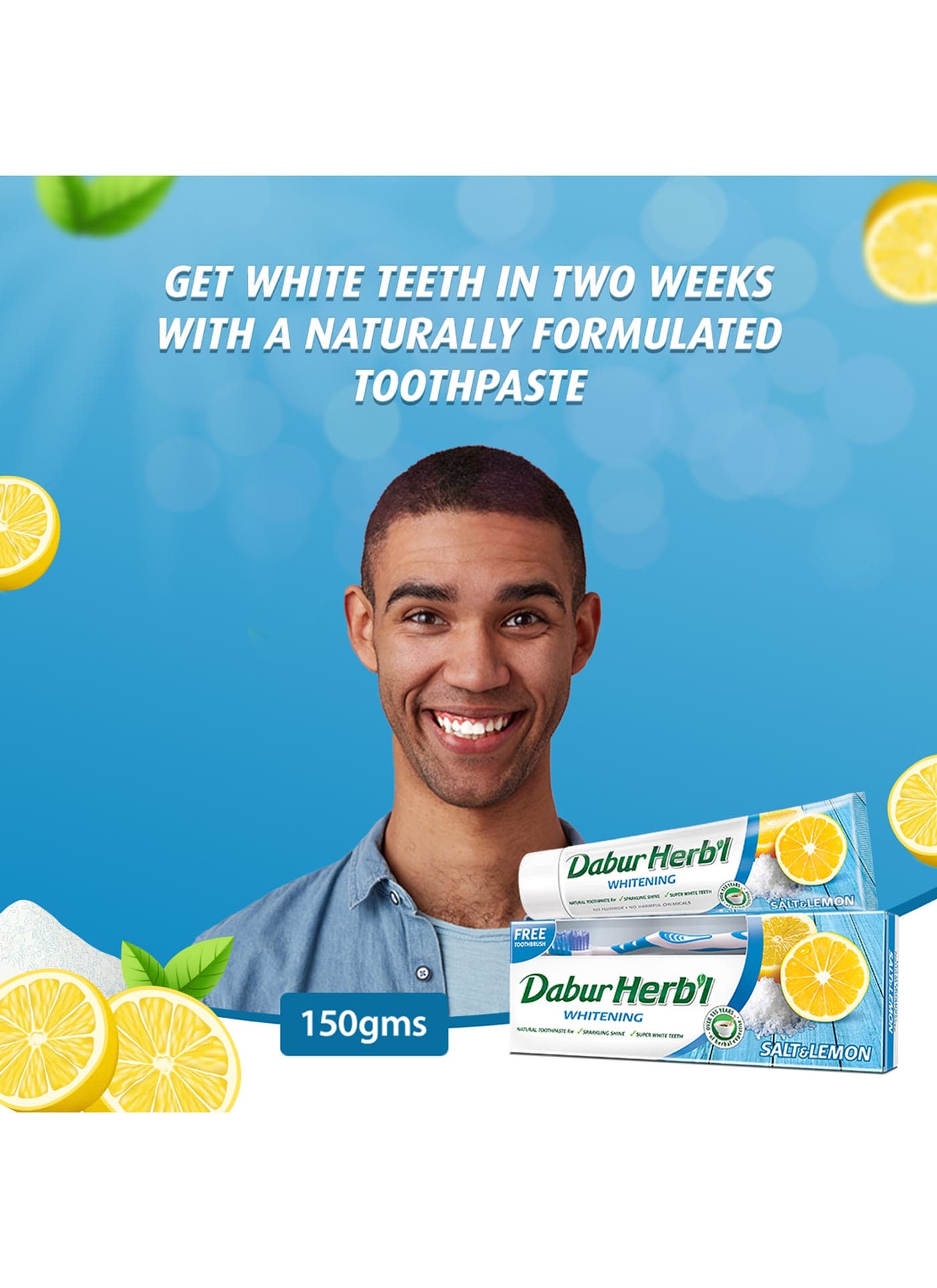 Herbal Salt & Lemon Natural Toothpaste 150 g + Toothbrush | For Whitening | Sparkling Shine | No Harmful Chemicals Multicolour 150grams (٦)