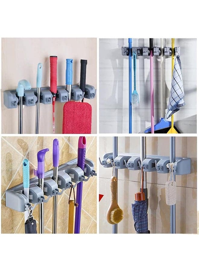 Mop And Broom Holder, Wall Mounted Organizer Mop And Broom Saving Space Storage Rack For Kitchen Garden And Garage,Laundry Offices,5 Position With 6 Hooks Multicolour Wet Mops (١٠)