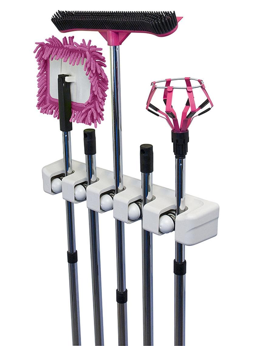 Mop And Broom Holder, Wall Mounted Organizer Mop And Broom Saving Space Storage Rack For Kitchen Garden And Garage,Laundry Offices,5 Position With 6 Hooks Multicolour Wet Mops