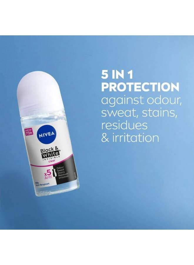 Black & White Invisible Clear, Antiperspirant for Women, Roll-on White/Black 50ml Deodorants & Antiperspirants (٥)