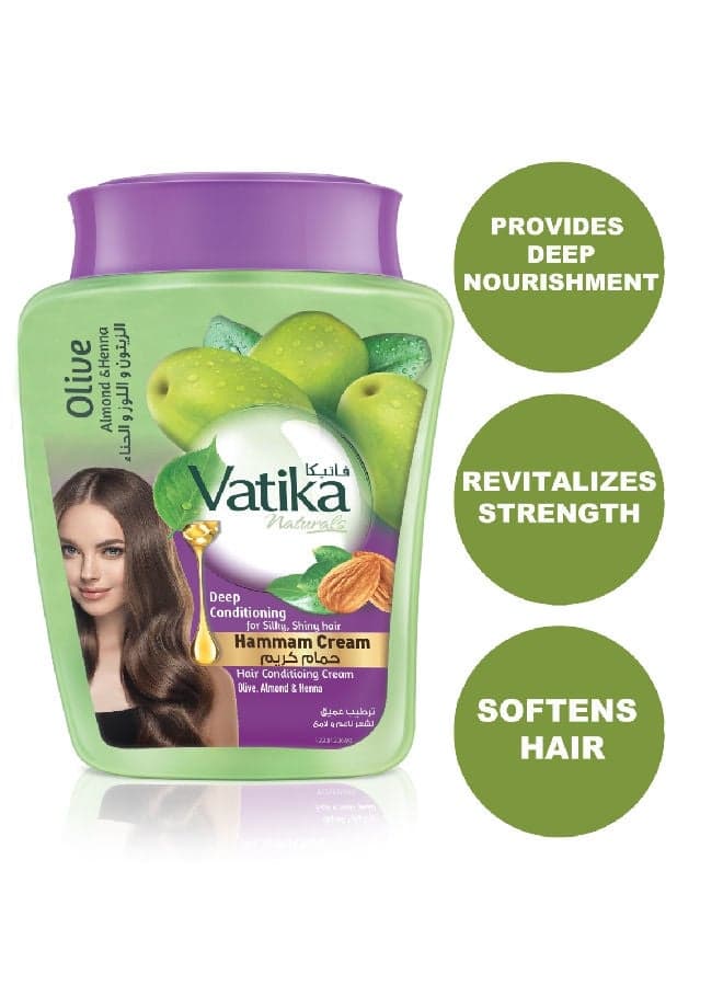 Vatika Naturals Deep Conditioning Hammam Cream | With Olive, Almond & Henna; Silky & Shiny Hair 225grams Hair & Scalp Treatments Masks (٣)