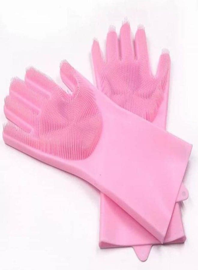 Dishwashing Rubber Gloves Pink Safety & Security Gloves (٣)