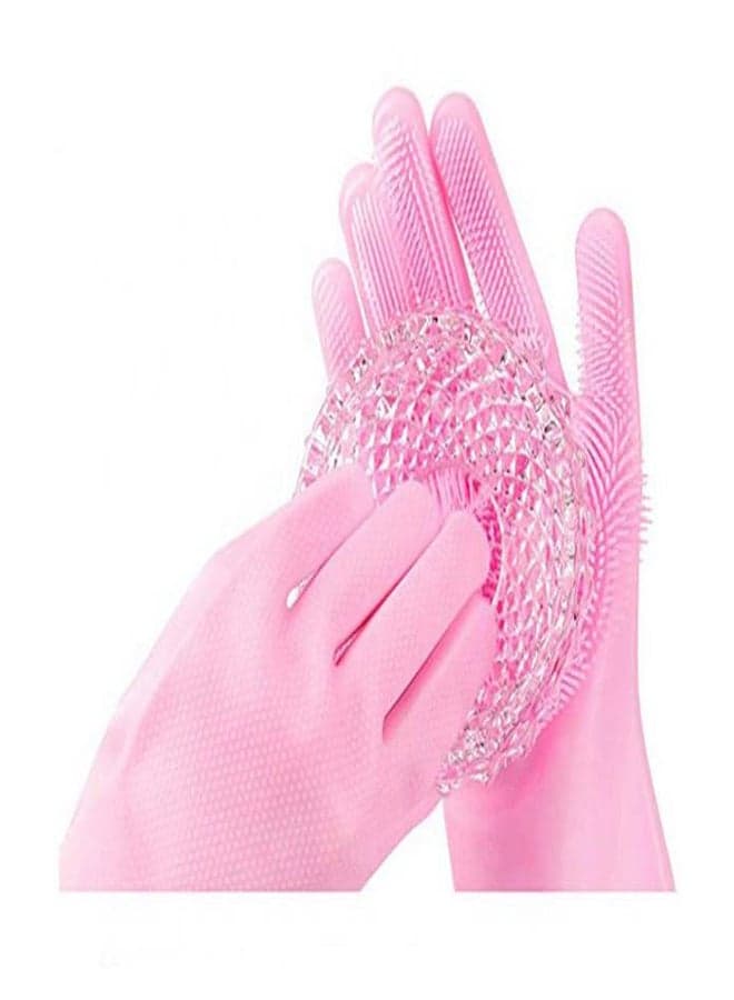 2-Piece Silicone Scrubbing Gloves Set Pink Safety & Security Gloves (٣)