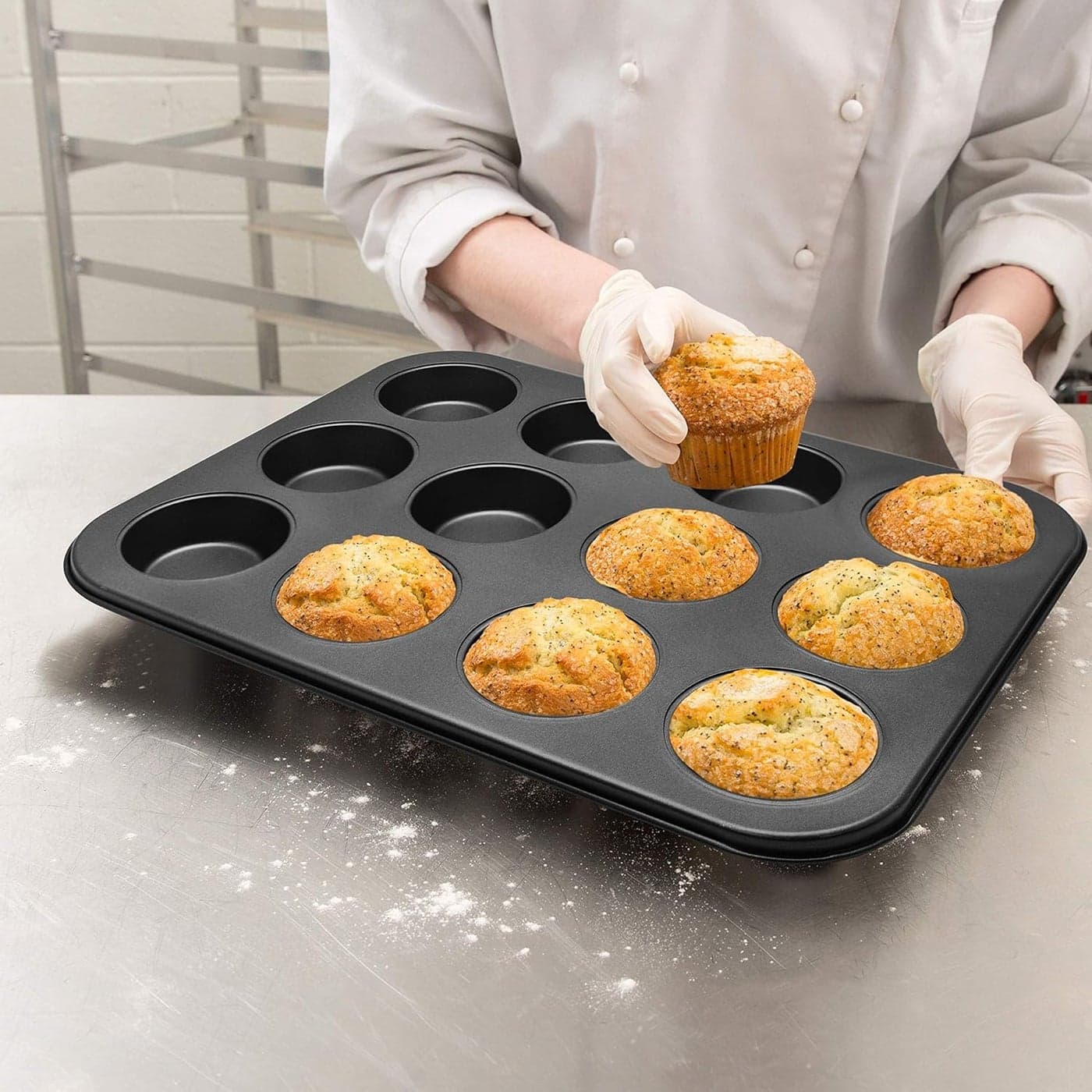 RK Non Stick Muffin Tray Baking Pan - 12 Cup Mini Muffin Pan, Cake Mould, Bundt Pan, Black BLACK 35.5cm (6)