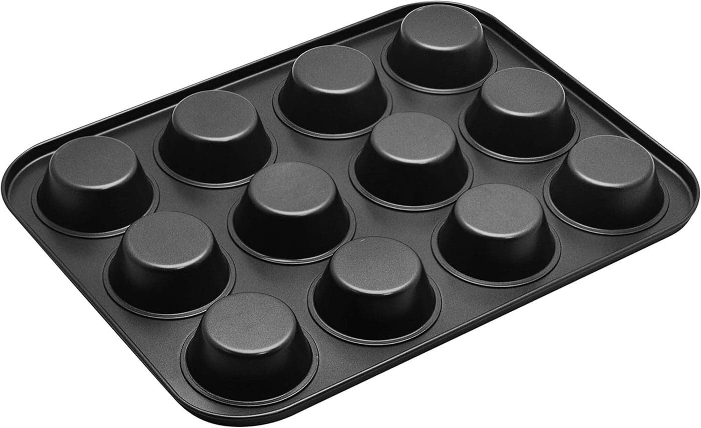 RK Non Stick Muffin Tray Baking Pan - 12 Cup Mini Muffin Pan, Cake Mould, Bundt Pan, Black BLACK 35.5cm (4)