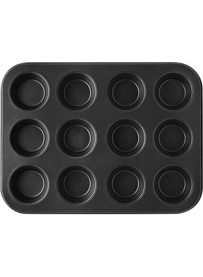 RK Non Stick Muffin Tray Baking Pan - 12 Cup Mini Muffin Pan, Cake Mould, Bundt Pan, Black BLACK 35.5cm (3)