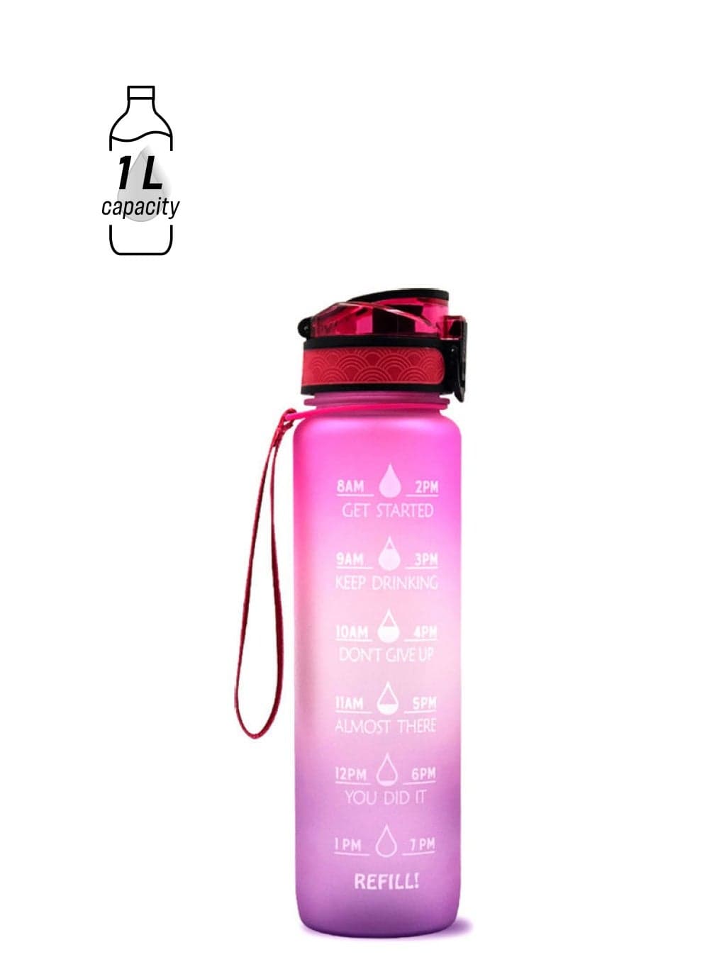 Sports Water Bottle Time Marker BPA Free and Leak Proof Portable Reusable Drinking Bottle Pink 29.5*5*7.5cm