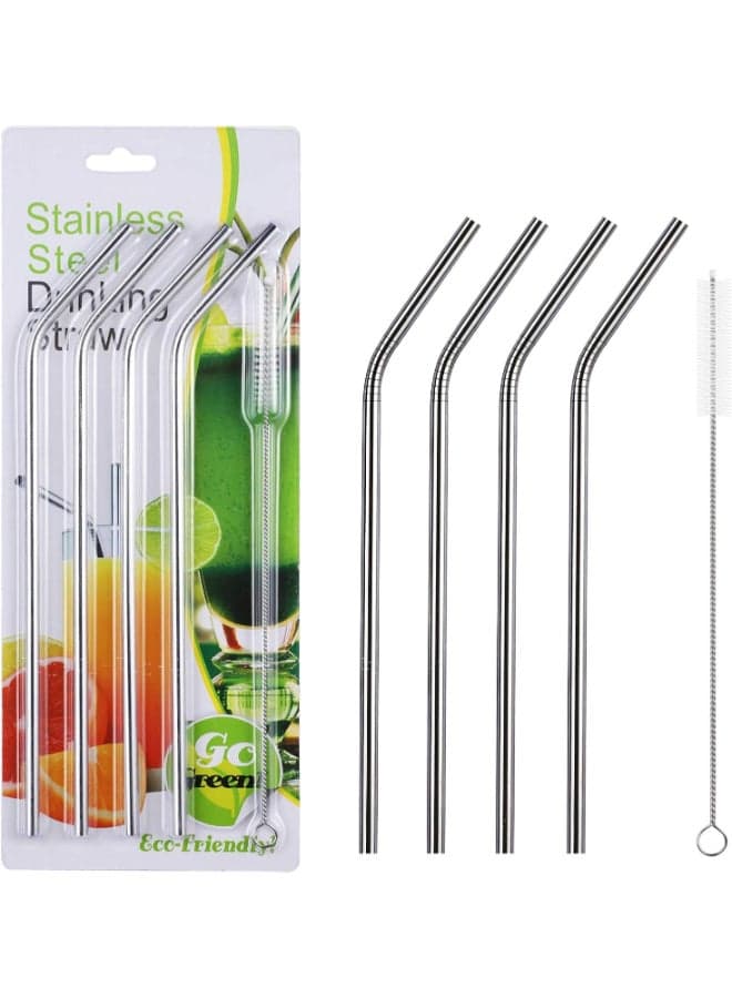 4- Reusable  Stainless Steel Drinking Straws Silver 20cm Kitchen Accessories