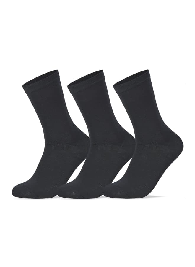 Women Set Of 3 Classic Long Socks Plain Black
