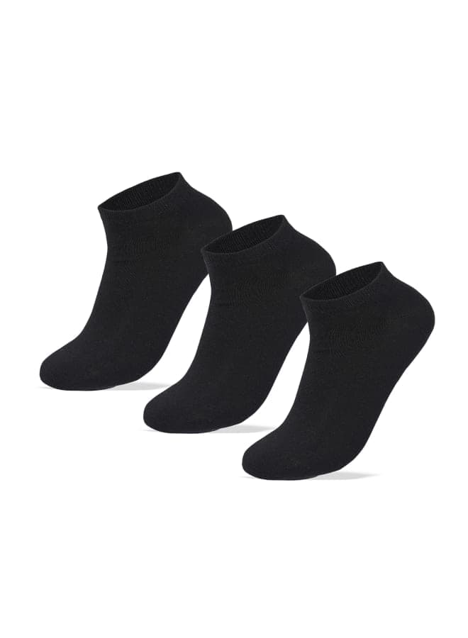 Men Set Of 3 Ankle Socks Plain Black