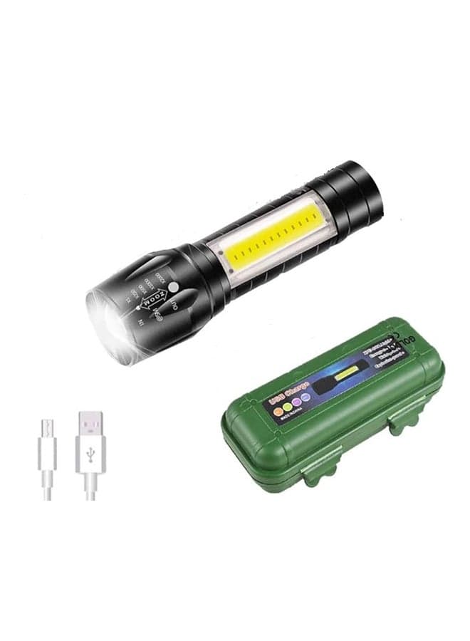 Mini 5X1 Torch Portable USB Rechargeable 100-200 m Flashlight LED & COB Lantern Black 5x4x11.3cm