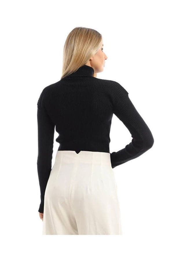 High Neck Wool Shirt Black Women's Sweatshirts (٣)