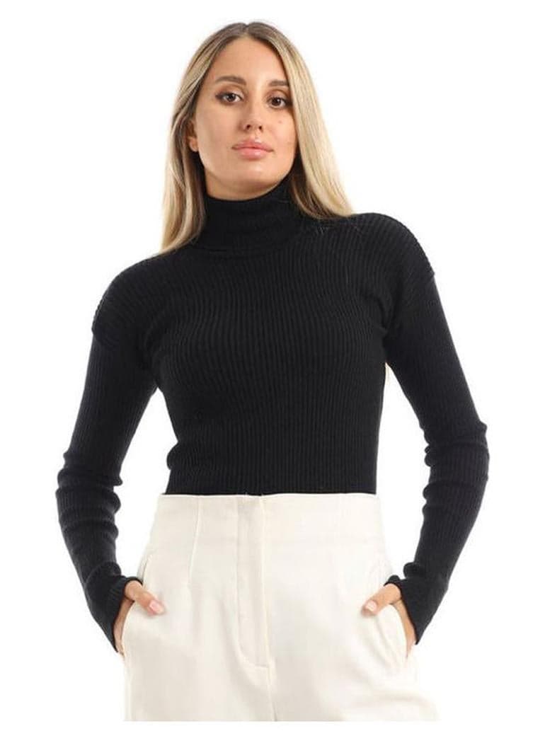 High Neck Wool Shirt Black