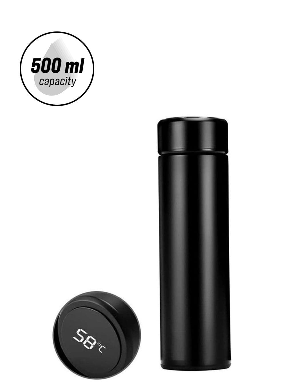 Vacuum Thermos Led Temperature Display Water Bottle Stainless Steel Double Wall Insulated Cup Intelligent Travel Thermos Cup Coffee Mugs Black 500ml Flasks and Thermos