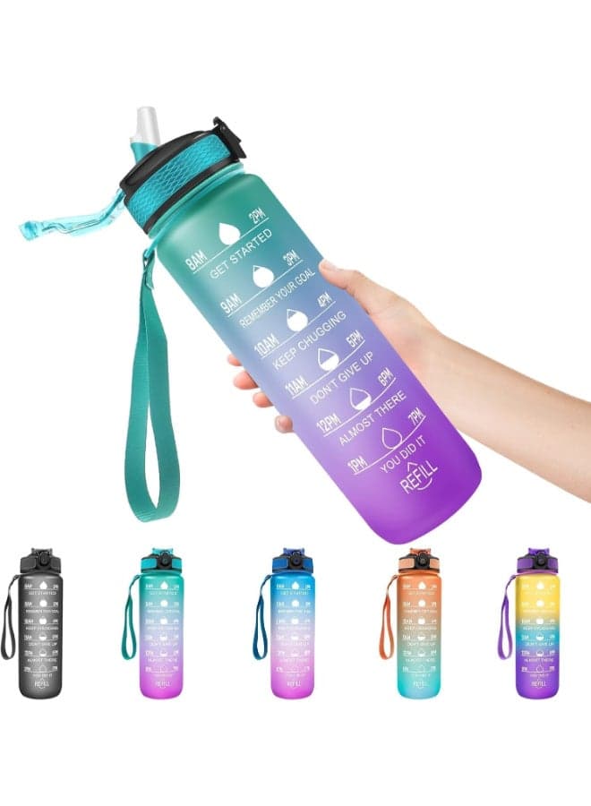 Motivational Water Bottle With Time Marker And Straw Multicolour 1000ml