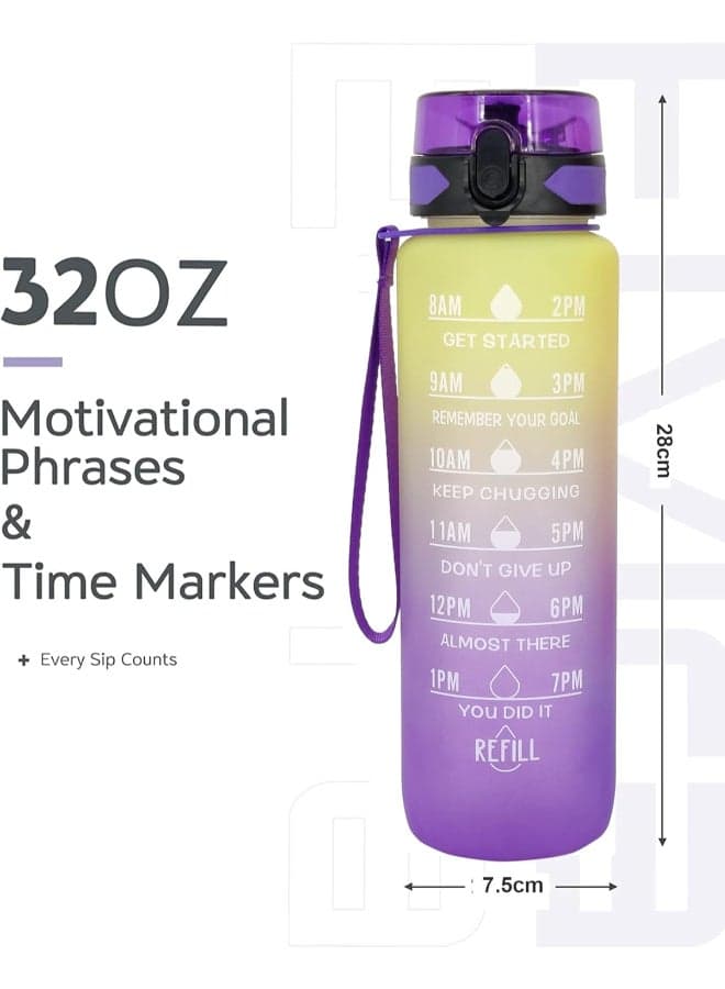 Motivational Water Bottle With Time Marker And Straw Multicolour 1000ml (٥)