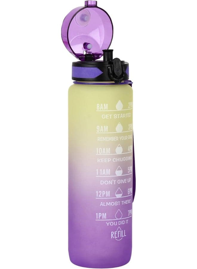 Motivational Water Bottle With Time Marker And Straw Multicolour 1000ml (٤)