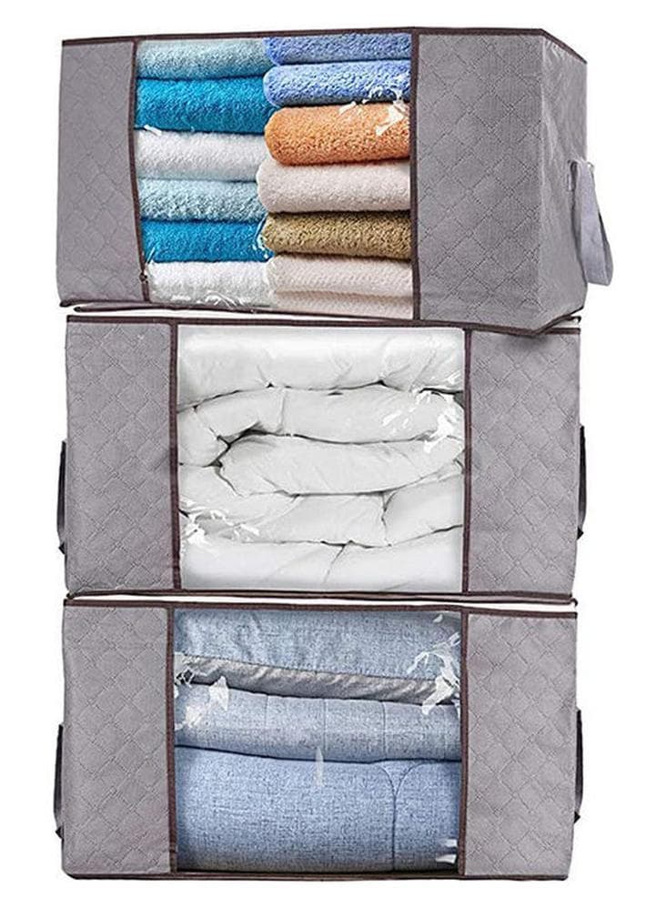 3Pcs Foldable Closet Organizer Clothing Storage Bag Box With Clear Window, Waterproof Durable Fabric Multicolour Space Saver Bags