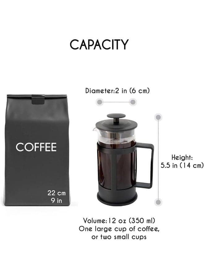 Coffee Plunger - Coffee Maker Stainless Steel French Press With Filter Black 350ml Manual Coffee Makers (٣)